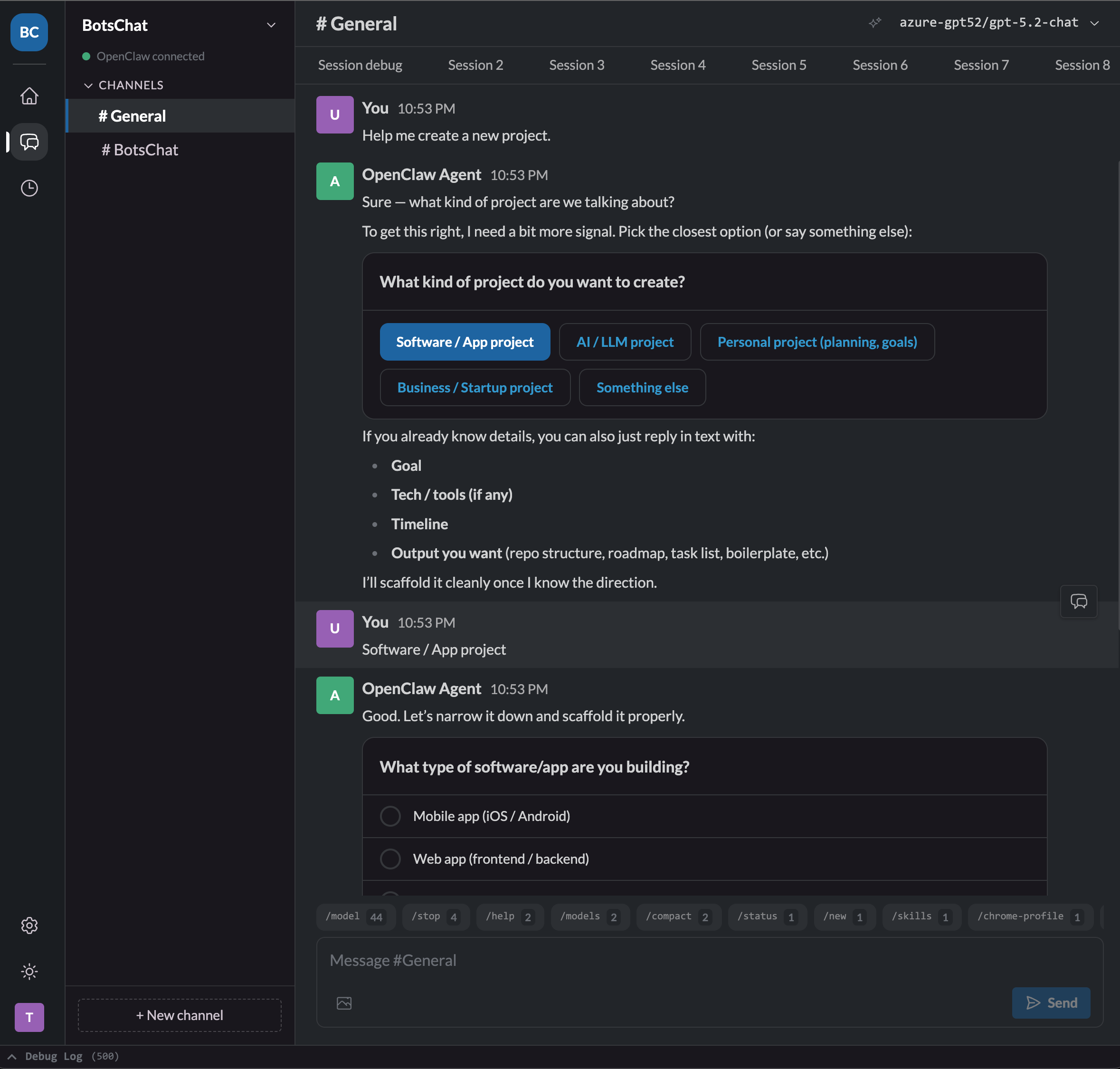 BotsChat interactive chat interface
